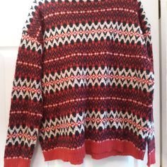 Chaps Size Xl New W/Tag $69 Red Fair Isle Pullover Jumper Sweater In Red, Black & White Drop Shoulders, Mock Turtle Neck, 48% Acrylic, 27% Nylon, 25% Wool Hand-Wash Cold. Measurements Bust - 48" Hips- 48" Pit To Hem 15" Pit To Cuff 18.5" Shoulders - 24.5" Total Length - 24" Fair Isle Pullover, Mock Turtle Neck, Women's Chaps, Mock Turtle, Mock Turtleneck, Jumper Sweater, Fair Isle, Red White, Red And White