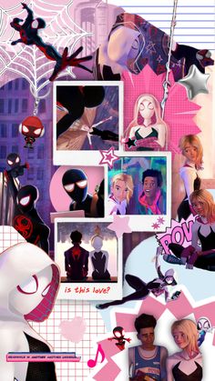 a collage of spider - man, black cat and other characters in various poses