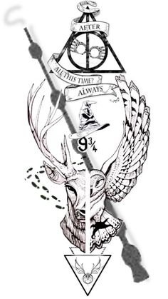 the harry potter crest is shown with an owl and raven's head