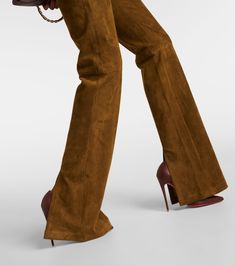 Find STOULS Kam 24 Suede Flared Pants on Editorialist. Material: 100% lamb leather. Care instructions: machine wash at 30 degrees. Made in Portugal. Designer color name: Bronze. Lining: 97% cotton, 2.4% lyocell, 0.6% elastane. Closure: zipper, snap-button fastenings. Suede Pants, Color Name, High Rise Pants, Flared Pants, Slim Pants, Leather Care, Brown Suede, Pants Outfit, Flare Pants