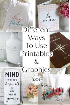 different ways to use printables and graphics on canvases for home decor or crafts