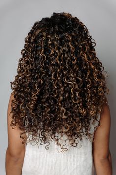 Caramel Brown Highlights On Black Hair Curly, Black Curls With Highlights, Coily Hair Highlights, Curly Hair Highlights Brown, Pintura Highlights Curly Black Hair, Black Curly Hair Highlights, Curly Caramel Highlights, Highlights On Black Curly Hair, Balayage Curly Hair Natural Curls Dark Brown