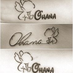 three different tattoos with the words chana and china written in black ink on white paper