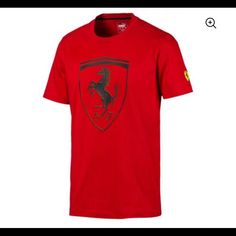 Puma Ferrari Sf Big Shield Red Tee Shirt M. Regular Fit. Ferrari Shield Graphic Rubber Print At Chest. Tpu Ferrari Shield At Sleeve. 100% Cotton Rubber Print, Puma Shirts, Color Block Tee, Blue Crewneck, Blue Crew, Red Tee, Orange T Shirts, Red T Shirt, Mens Tee Shirts