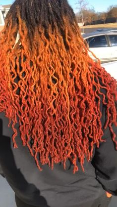 Ombre Hair Color For Locs, Ombre Ginger Dreads Black Women, Red Ombre Locs Black Women, Sunset Color Locs, Red Ombré Locs, Fall Locs Color, Fall Hair Colors For Locs, Fall Loc Hair Colors, Platinum And Copper Hair