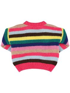 Ribbed cuffs and hem Multicolor Knit Tops With Ribbed Cuffs, Spring Multicolor Tops With Ribbed Cuffs, Multicolor Cotton Sweater With Ribbed Cuffs, Multicolor Relaxed Fit Sweater With Ribbed Cuffs, Playful Winter Tops With Ribbed Cuffs, Multicolor Cotton Tops With Ribbed Cuffs, Casual Multicolor Sweater With Ribbed Collar, Playful Multicolor Knitted Tops, Playful Multicolor Knit Tops