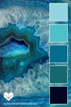 blue and green color palettes with an image of the ocean in the middle, which is