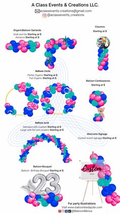 balloons and numbers are arranged in the shape of letters