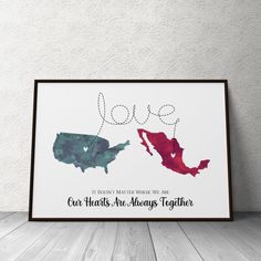 an art print with the words love and two states painted in red, green, and blue