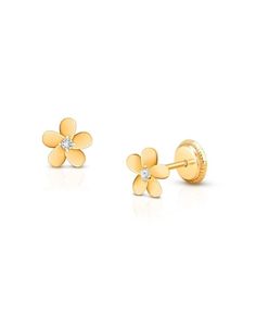 Exquisitely detailed flower earrings designed specifically for children. They are hypoallergenic and comfortable for sensitive little ears. Arriving in gorgeous gift wrapping, this thoughtful gift is a truly special keepsake. Gold Earrings For Kids, Forget Me Not Flower, Baby Earrings, Flower Stud Earrings, Gold Earrings Designs, Flower Stud, Flower Earrings Studs, Small Earrings, Flower Studs