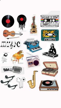 an assortment of music related items are arranged in the shape of a circle