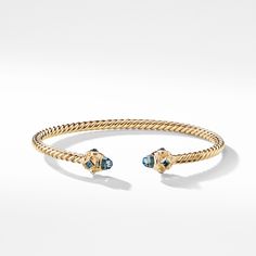 18-karat yellow gold • Hampton blue topaz • Bracelet, 3.5mm Light Blue Sapphire, Stackable Bangles, Blue Topaz Bracelet, Cable Bracelets, Colorful Bracelets, Jewel Tones, High Jewelry, David Yurman, How To Make Ornaments