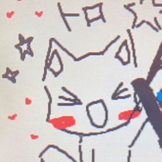 a drawing of a cat with hearts on it's face