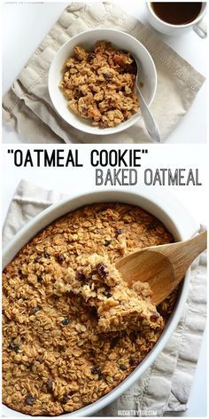 oatmeal cookie baked in a bowl with a wooden spoon next to it