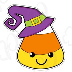 a cartoon pumpkin with a witches hat on it's head