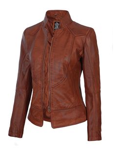 Crafted from luxurious 100% lambskin leather, this cognac jacket is designed to captivate with its distinctive seam and metallic zip fastener. The impeccable tailoring and distressed finishing make this jacket a stylish addition to any wardrobe. Specification: 100% real lambskin leather. Internal full lined with soft polyester. Stand-up collar, zip closure. One inside pocket for safe keeping. Available in cognac color. Universal cut and enhanced functionality. Luxury Brown Biker Jacket With Zipper Closure, Luxury Brown Biker Jacket With Zipper, Brown Leather Jacket With Zipper For Work, Fitted Brown Leather Biker Jacket, Fitted Brown Biker Leather Jacket, Luxury Brown Biker Jacket, Winter Cognac Fitted Leather Jacket, Fitted Cognac Leather Jacket, Cognac Leather Jacket For Workwear