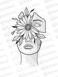 a drawing of a woman's face with a flower in her hair, and the word