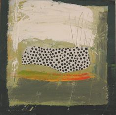 an abstract painting with black and white polka dots