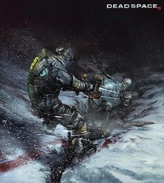 an image of a sci - fi character running through the snow in dead space 3