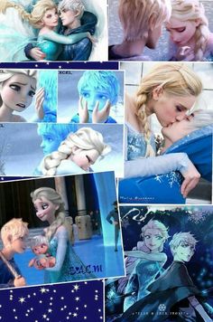 frozen princesses collage with stars and snowflakes