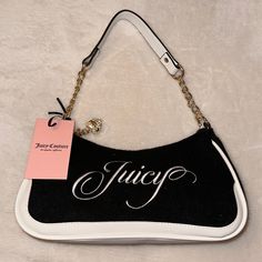 Brand New With Tags Black & White Gold Accents Divinely Protected, 2000s Bags, Juicy Couture Clothes, Couture Clothes, Y2k Bags, Hot Pink Bag, Dream Bags, Graduation Makeup, Juicy Couture Purse