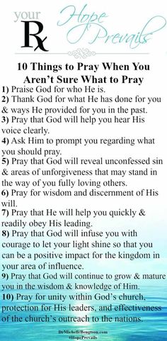 At times, you want to pray, but you don't know what to pray. Use these 10 areas as a starting point. Ask God to bring other areas to your remembrance.