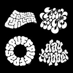 four different types of graffiti written in white on a black background with the words supa glita