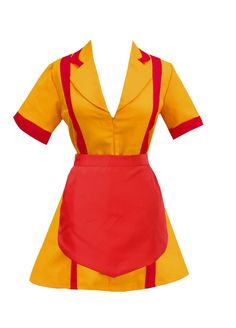 a yellow and red dress on a mannequin