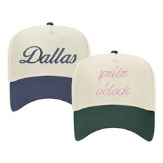 Add a touch of vintage cool to your look with our Custom Script Trucker Hat. This 5-panel cap features a slightly curved visor and a plastic snap closure for a comfortable fit. With custom script writing, this hat is perfect for adding a fun and unique touch to your outfit. Make a statement with this fun hat today! Details: - Cotton Blend Twill - 5-panel cap - Seamless Front Panel with Full Buckram - Slightly curved visor - One size fits most - Plastic snap closure - Note: green thread does not Vintage Trucker Hat, Fun Hat, Green Thread, Vintage Trucker Hats, Script Writing, Embroidered Hat, Cool Hats, Trucker Cap, Vintage Stil