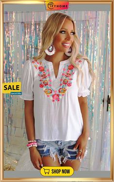 White Floral Embroidered Ruffled Puff Sleeve Blouse White Puff Sleeve Top With Floral Embroidery, Summer Floral Embroidered Puff Sleeve Tops, Summer Floral Embroidery Puff Sleeve Tops, Summer Puff Sleeve Tops With Floral Embroidery, Summer Puff Sleeve Top With Floral Embroidery, White Puff Sleeve Embroidered Top For Summer, Spring Top With Embroidered Puff Sleeves, Spring Puff Sleeve Top With Embroidered Sleeves, Spring Blouse With Floral Embroidery And Puff Sleeves