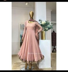 Anarkali Dress Half Sleeves, Anarkali Georgette Dresses, Long Anarkali Dress Patterns, Chiffon Anarkali Dress, Lehenga Saree Design, Long Frock