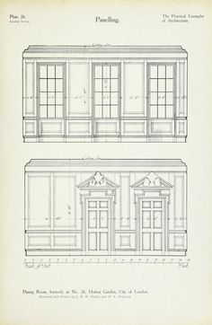 two drawings of the front and back of a building