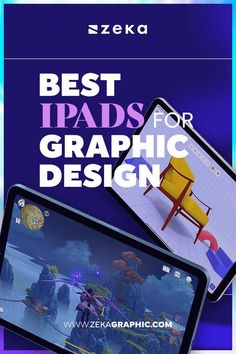 the best ipads for graphic design are on display in front of a purple background