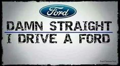 an old ford ad with the words damn straight i drive a ford in blue and white