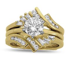 a yellow gold wedding ring set with diamonds