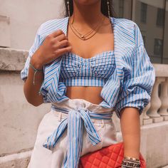 Have Loads Of Fun Finding New Ways To Wear This 2 In One Set Zara Striped Shirt, Beach Crop Tops, Poplin Top, Bralette Crop Top, Wrap Shirt, Trend Fashion, Print Crop Tops, Zara Basic, Poplin Shirt