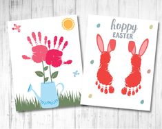 two easter cards with hand prints and flowers