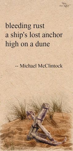 a quote from michael mcc about bedding rust and a ship's lost anchor high on a dune