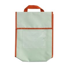 an orange and white tote bag on a white background