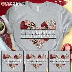 grandma leopard heart shirt with matching hearts and name