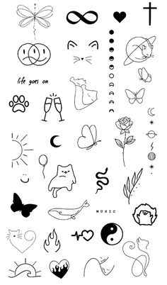 an assortment of different tattoos on a white background