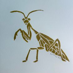 a drawing of a praying mantissa on white paper