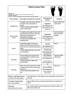 an infant's lesson plan with footprints on the bottom and foot prints above it