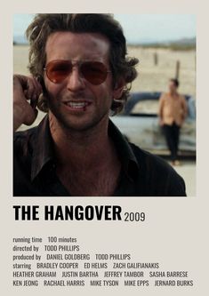 the hangover movie poster with man in black shirt and sunglasses talking on cell phone