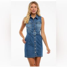 Beautiful Denim Mini Dress New Button Closure Open To Offers Blue Denim Dress With Buttoned Pockets, Washed Blue Denim Dress With Buttons, Dark Wash Denim Dress With Buttons, Casual Dark Wash Denim Dress With Buttons, Casual Dark Wash Denim Dress With Button Closure, Casual Dark Wash Buttoned Denim Dress, Medium Wash Spring Dresses With Snap Buttons, Spring Medium Wash Dresses With Snap Buttons, Button-up Denim Dress With Snap Buttons