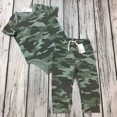 This Is A Very Nice Outfit Done In Green Camouflage Shirt And Pants Outfit. New With Tags. Casual Summer Sets By Gap, Summer Casual Sets By Gap, Casual Gap Sets For Spring, Casual Summer Sets From Gap, Casual Gap Playwear Sets, Gap Casual Playwear Sets, Striped Shorts Outfit, Camo Newborn Outfit, Camo Baby