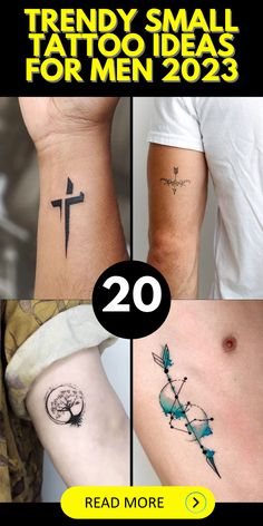 some tattoos that are on the side of their arms and legs, with words reading trendy small tattoo ideas for men 2013