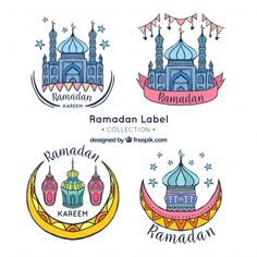 four different logos with the name ramadan label on them and an image of a mosque