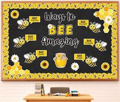 a blackboard with bees and honey on it