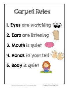 a poster with the words carpet rules written in english and spanish, on top of a white background